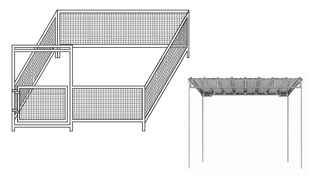 12'W x 12'D Mini Horse Welded Wire Complete Corral 2-Rail 1-3/8 W/ 6' x 12' Clamp-On Cover