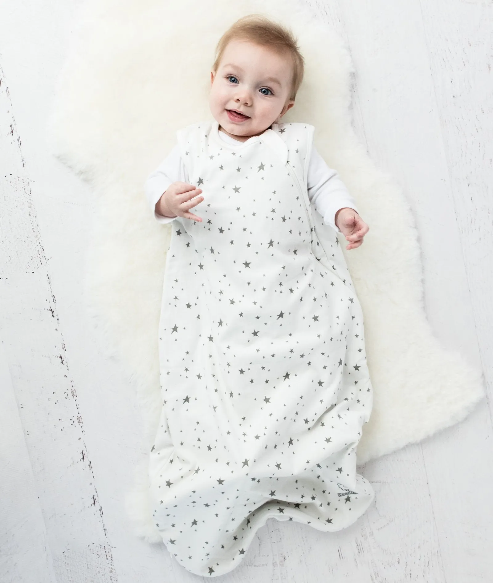 4 Season Basic Baby Sleeping Bag, Merino Wool & Organic Cotton, Star White