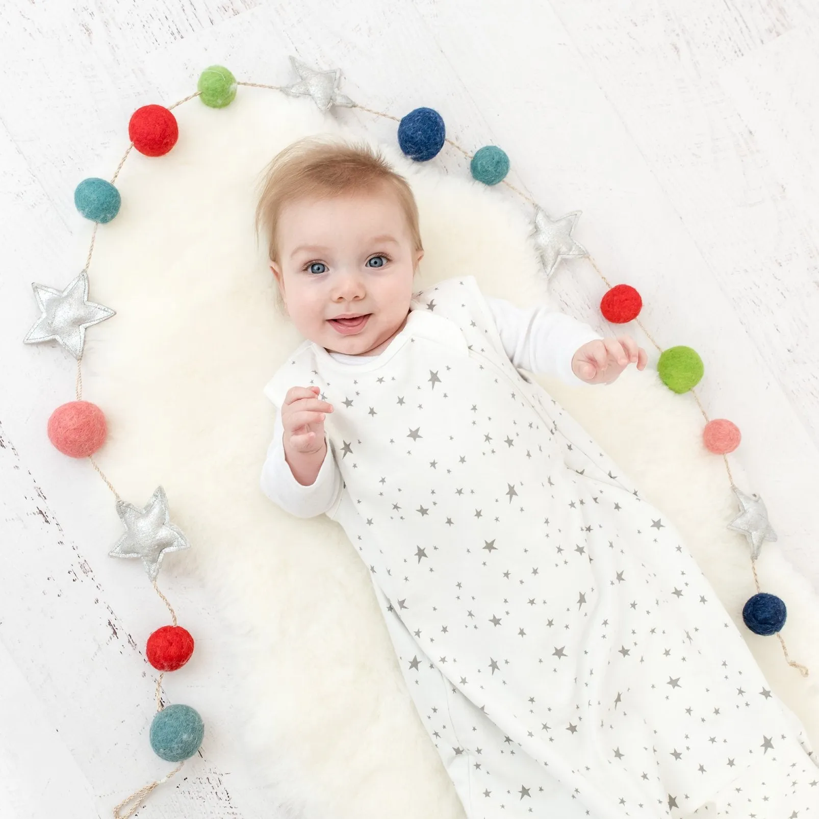 4 Season Basic Baby Sleeping Bag, Merino Wool & Organic Cotton, Star White