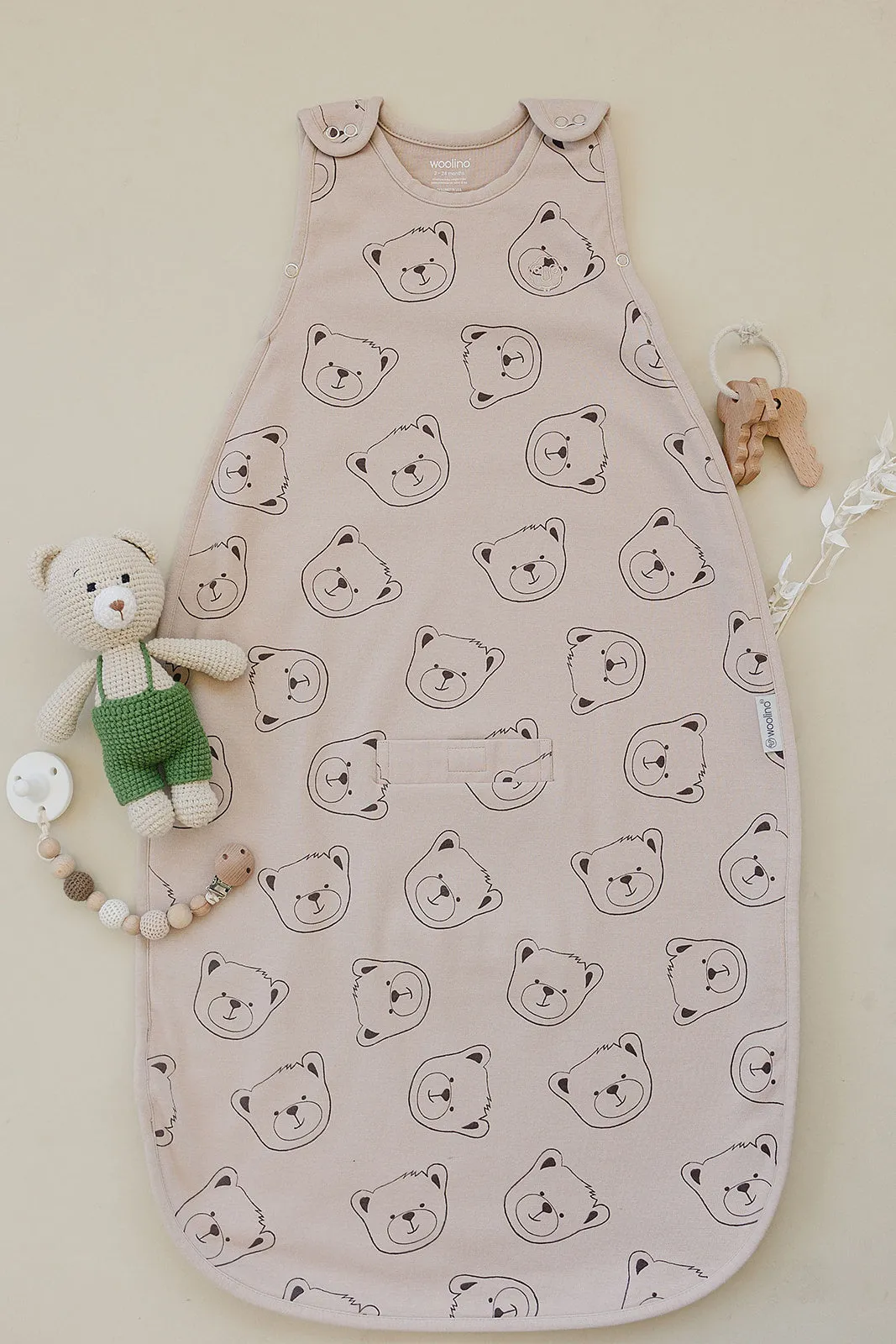 4 Season Ultimate Baby Sleep Bag, Merino Wool & Organic Cotton, 2 Months - 2 Years, Teddy Bear