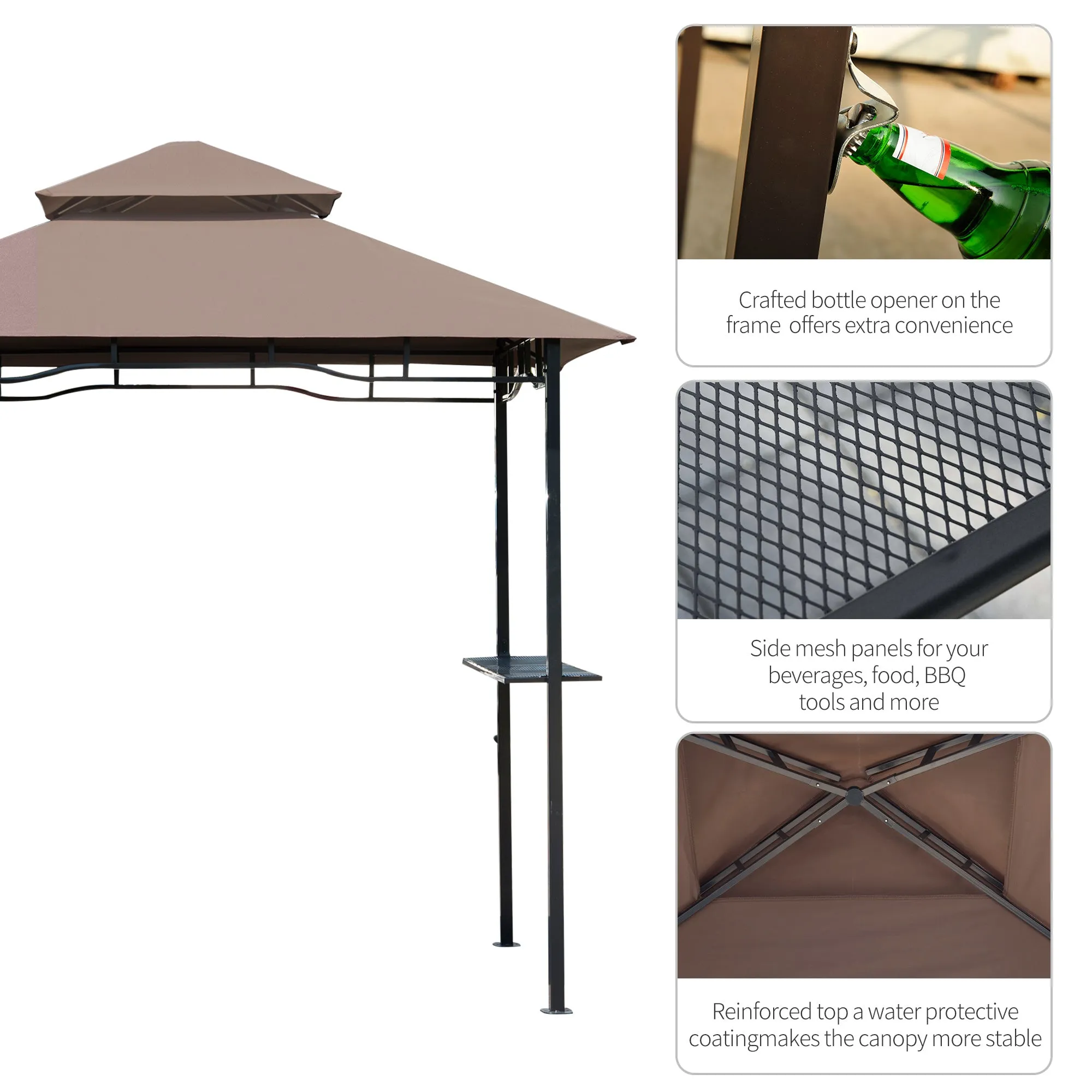 8 ft New Double-Tier BBQ Gazebo Grill Canopy Barbecue Tent Shelter Patio Deck Cover - Coffee