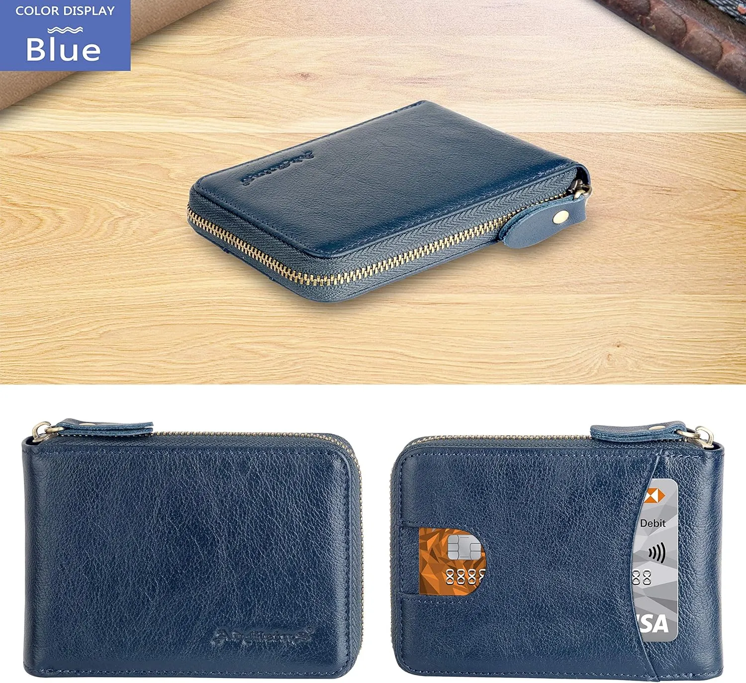 Admetus Men's Zipper Wallet Leather Bifold Wallets Slim RFID Blocking Zip Around Credit Card Holder Compact Small Wallet