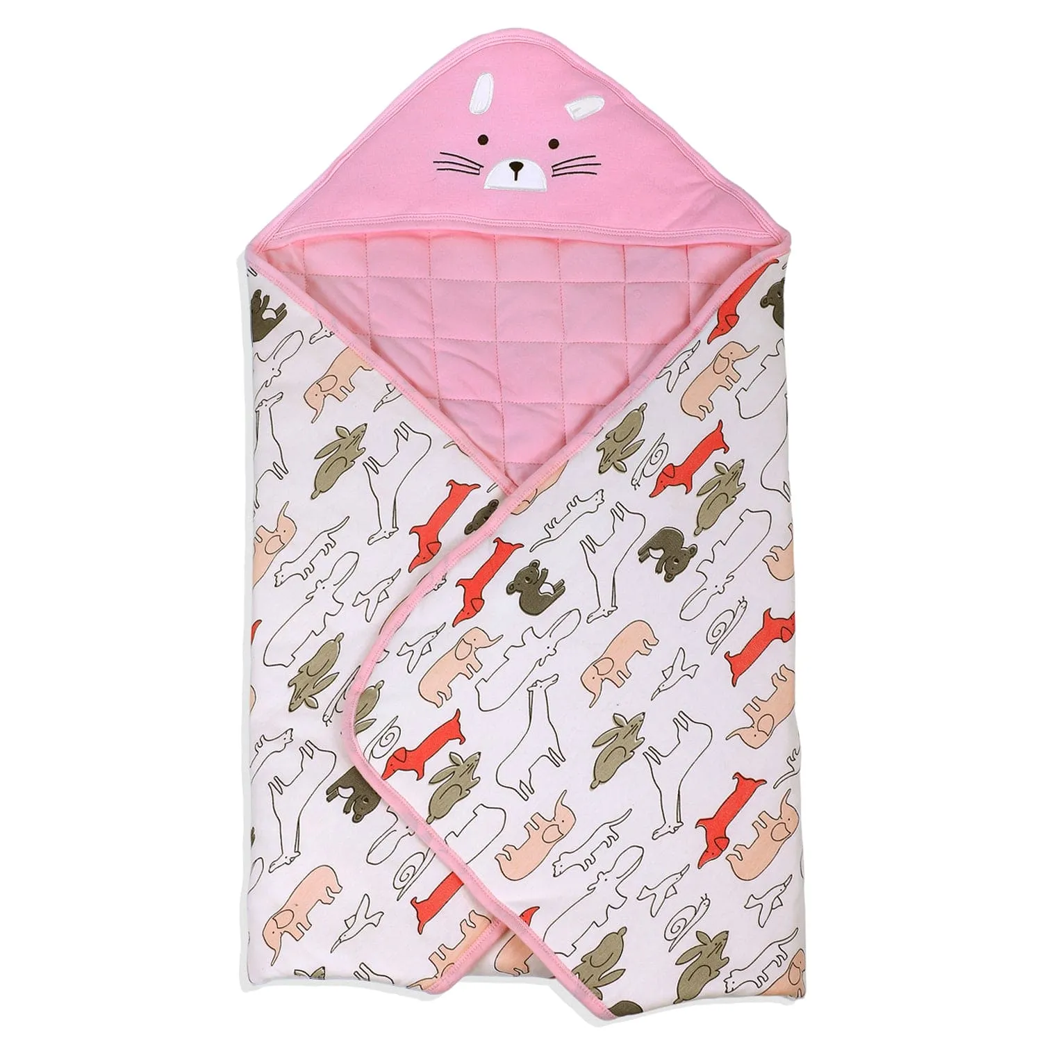 Baby Moo Kitty Warm Hooded Quilted Wrapper - Pink