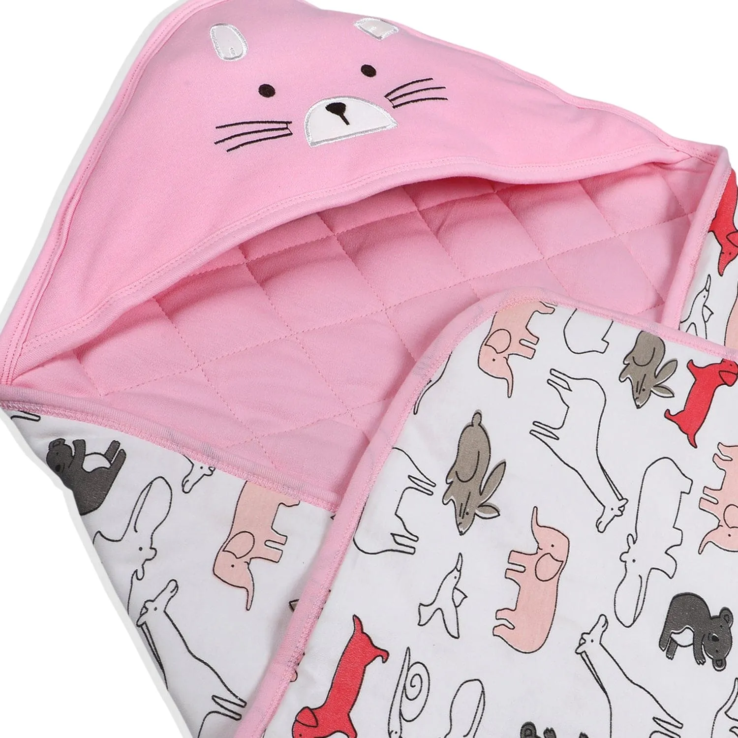 Baby Moo Kitty Warm Hooded Quilted Wrapper - Pink