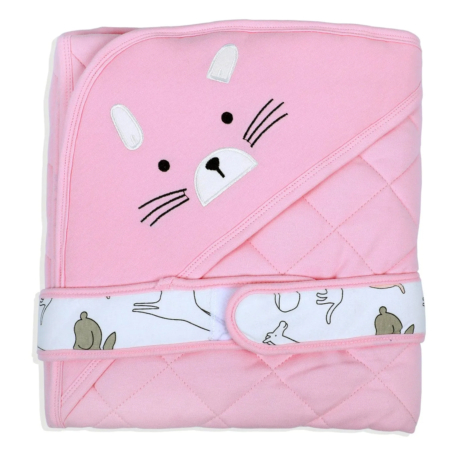 Baby Moo Kitty Warm Hooded Quilted Wrapper - Pink