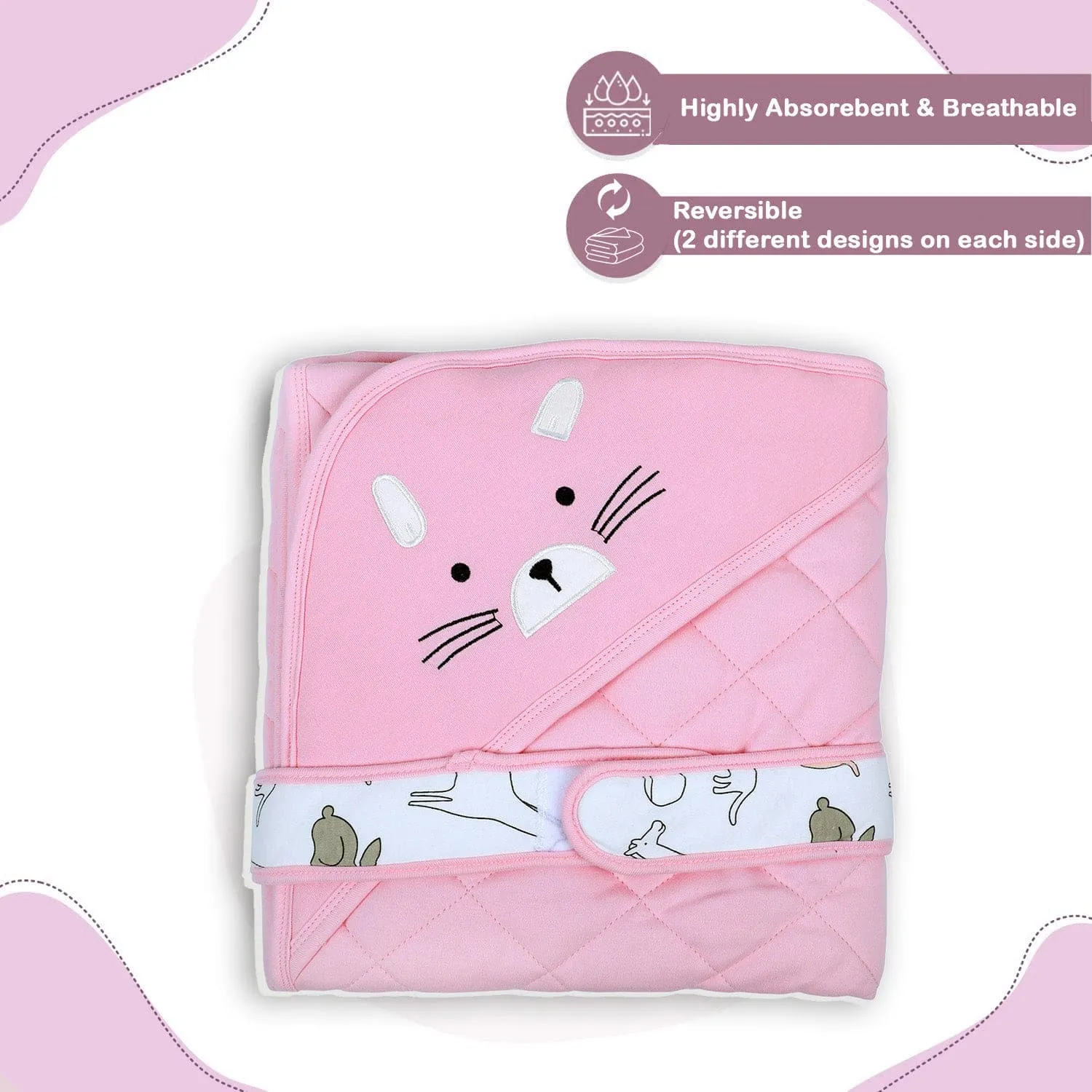 Baby Moo Kitty Warm Hooded Quilted Wrapper - Pink