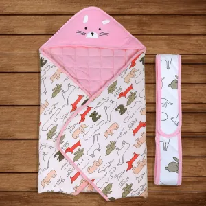 Baby Moo Kitty Warm Hooded Quilted Wrapper - Pink
