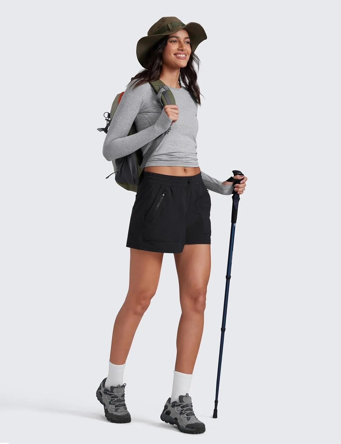 CRZ YOGA Stretch Hiking Shorts for Women 3?? Lightweight Cargo for Athletic Travel Outdoor with Zip Pockets Water Resistance
