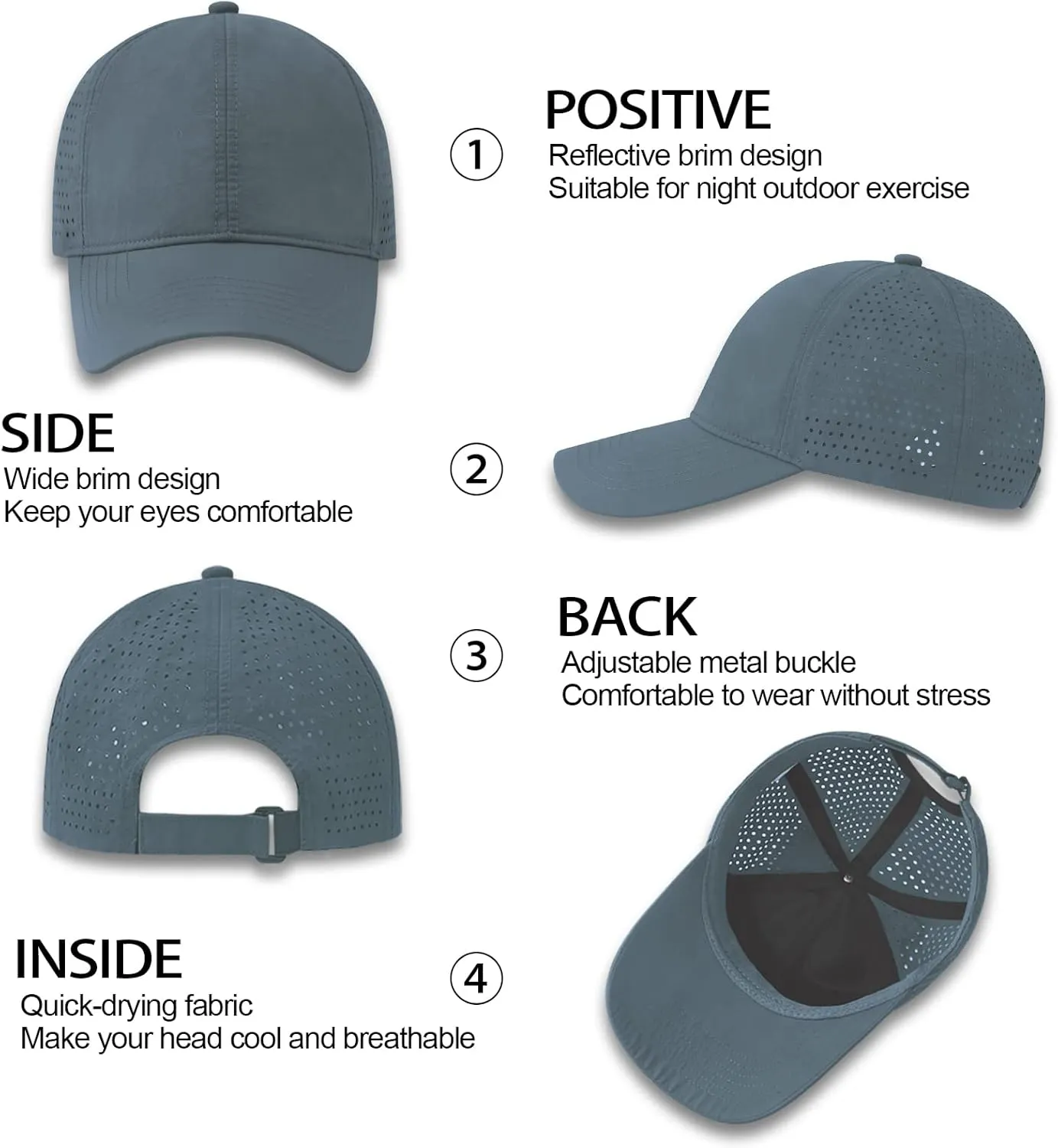 Enwokran Men Quick Dry Sport Baseball Cap, Athletic Fitted Cap Mesh Adjustable Plain Hat Running Trucker Hat for Women
