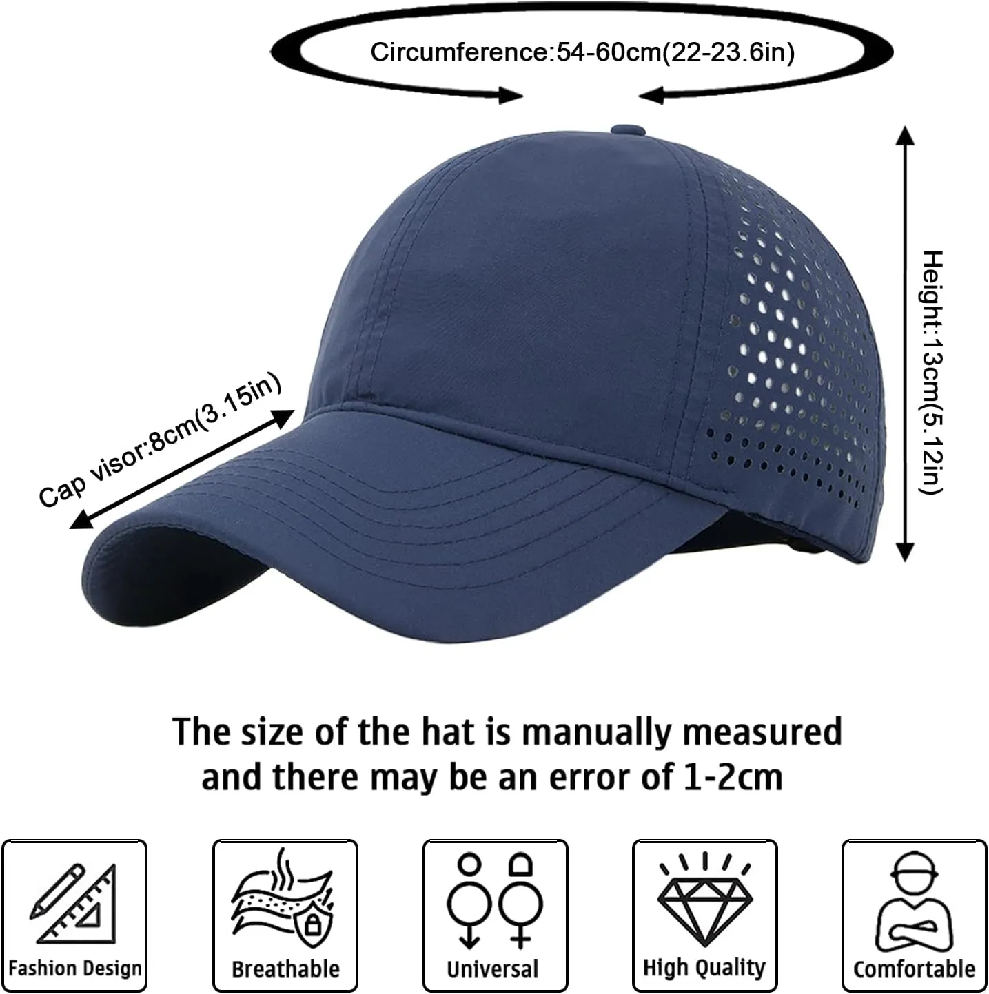 Enwokran Men Quick Dry Sport Baseball Cap, Athletic Fitted Cap Mesh Adjustable Plain Hat Running Trucker Hat for Women