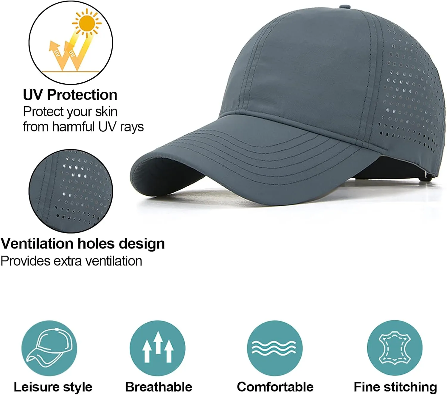 Enwokran Men Quick Dry Sport Baseball Cap, Athletic Fitted Cap Mesh Adjustable Plain Hat Running Trucker Hat for Women