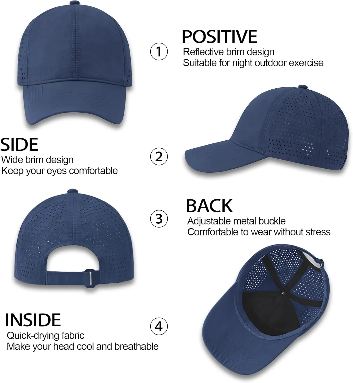 Enwokran Men Quick Dry Sport Baseball Cap, Athletic Fitted Cap Mesh Adjustable Plain Hat Running Trucker Hat for Women