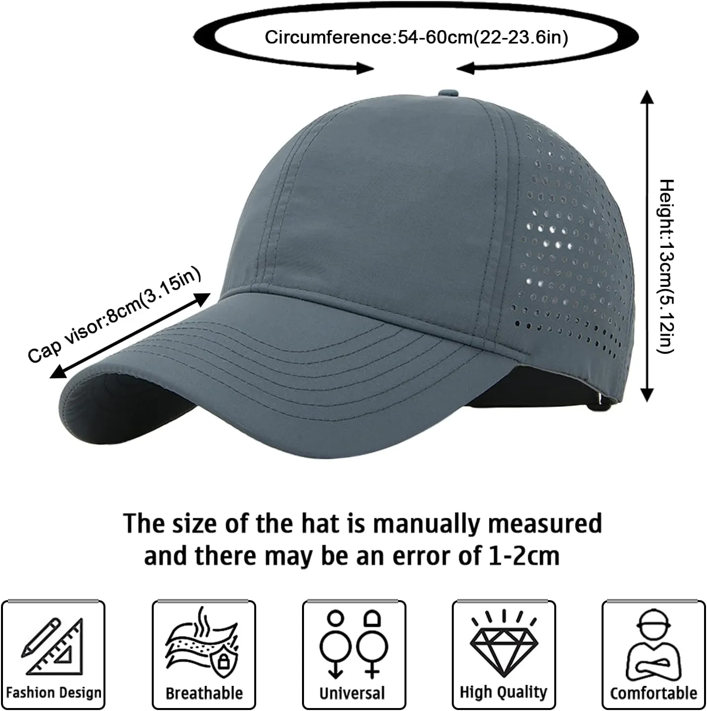 Enwokran Men Quick Dry Sport Baseball Cap, Athletic Fitted Cap Mesh Adjustable Plain Hat Running Trucker Hat for Women