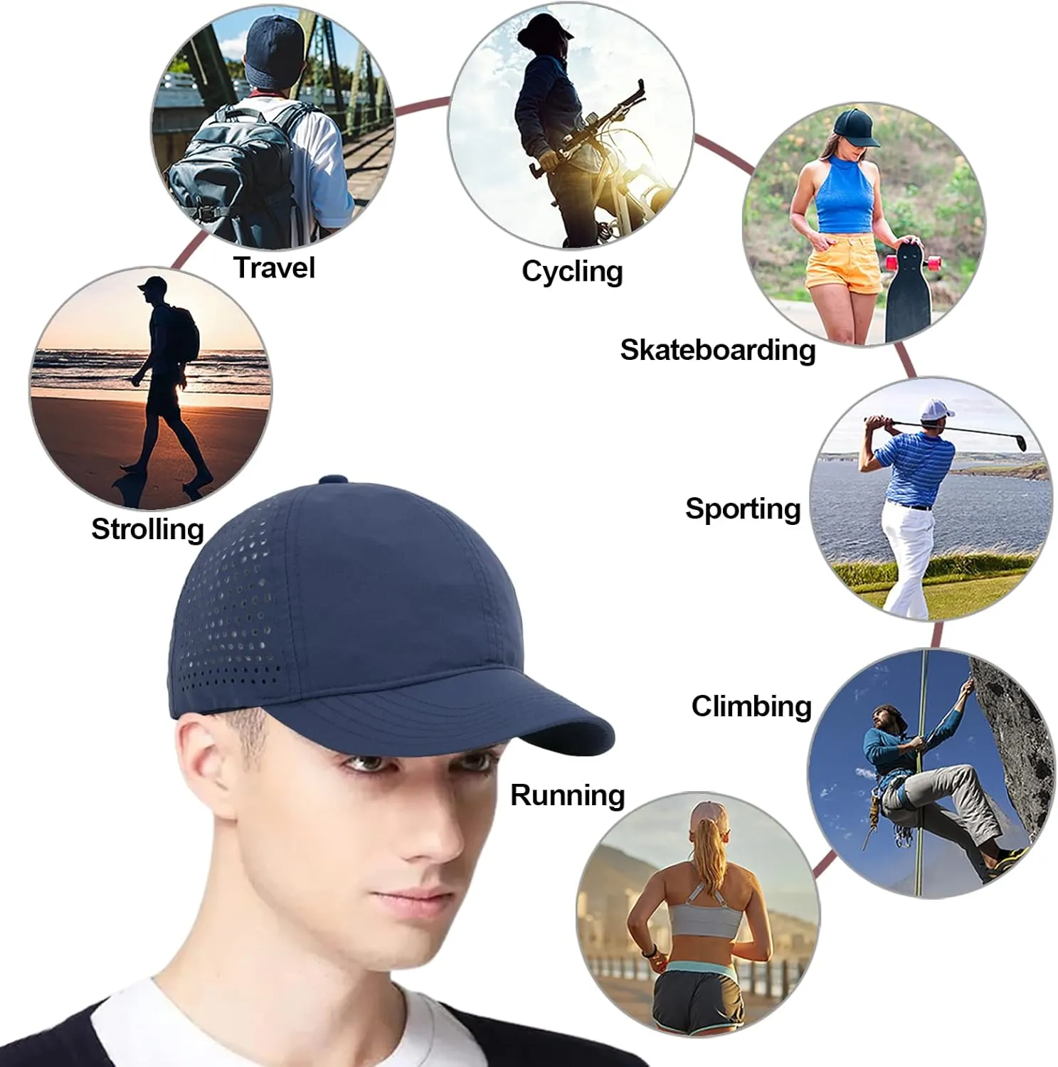 Enwokran Men Quick Dry Sport Baseball Cap, Athletic Fitted Cap Mesh Adjustable Plain Hat Running Trucker Hat for Women