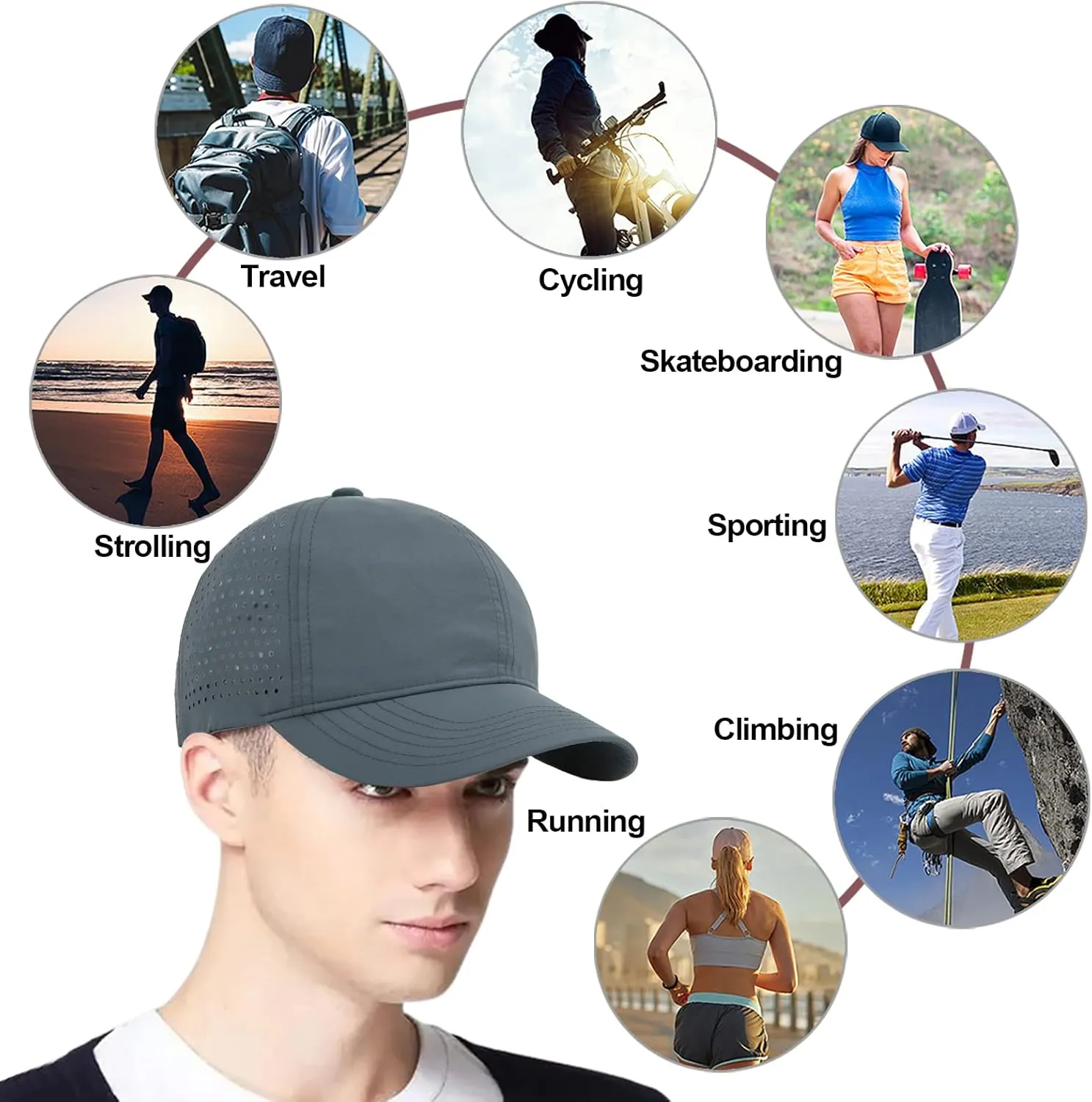 Enwokran Men Quick Dry Sport Baseball Cap, Athletic Fitted Cap Mesh Adjustable Plain Hat Running Trucker Hat for Women