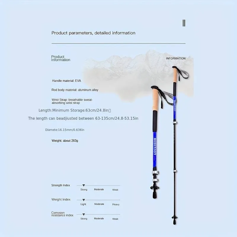 Foldable Lightweight Aluminum Alloy Trekking Pole, Adjustable Height