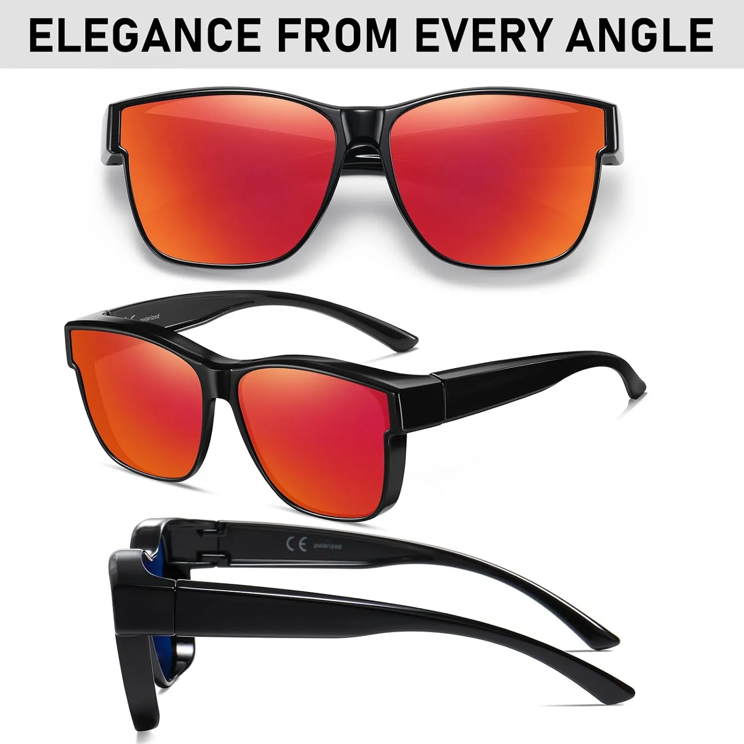 GEGURI Polarized Sunglasses Fit Over Glasses for Men Women, Oversized Square Sun Glasses UV400 Protection Shades