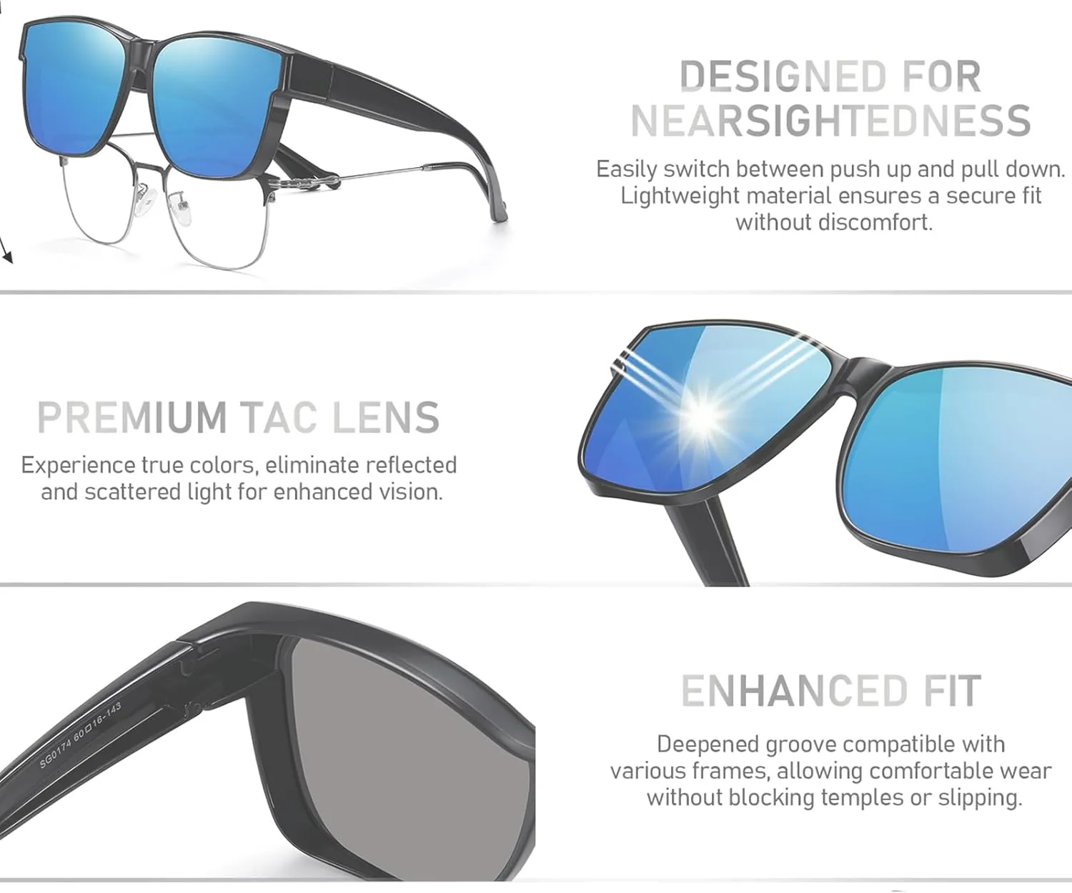 GEGURI Polarized Sunglasses Fit Over Glasses for Men Women, Oversized Square Sun Glasses UV400 Protection Shades