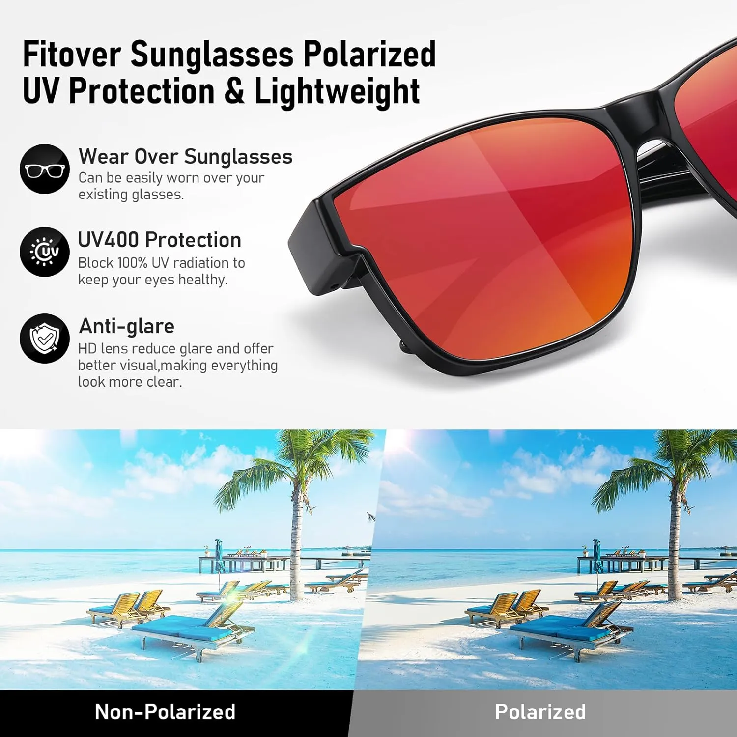 GEGURI Polarized Sunglasses Fit Over Glasses for Men Women, Oversized Square Sun Glasses UV400 Protection Shades