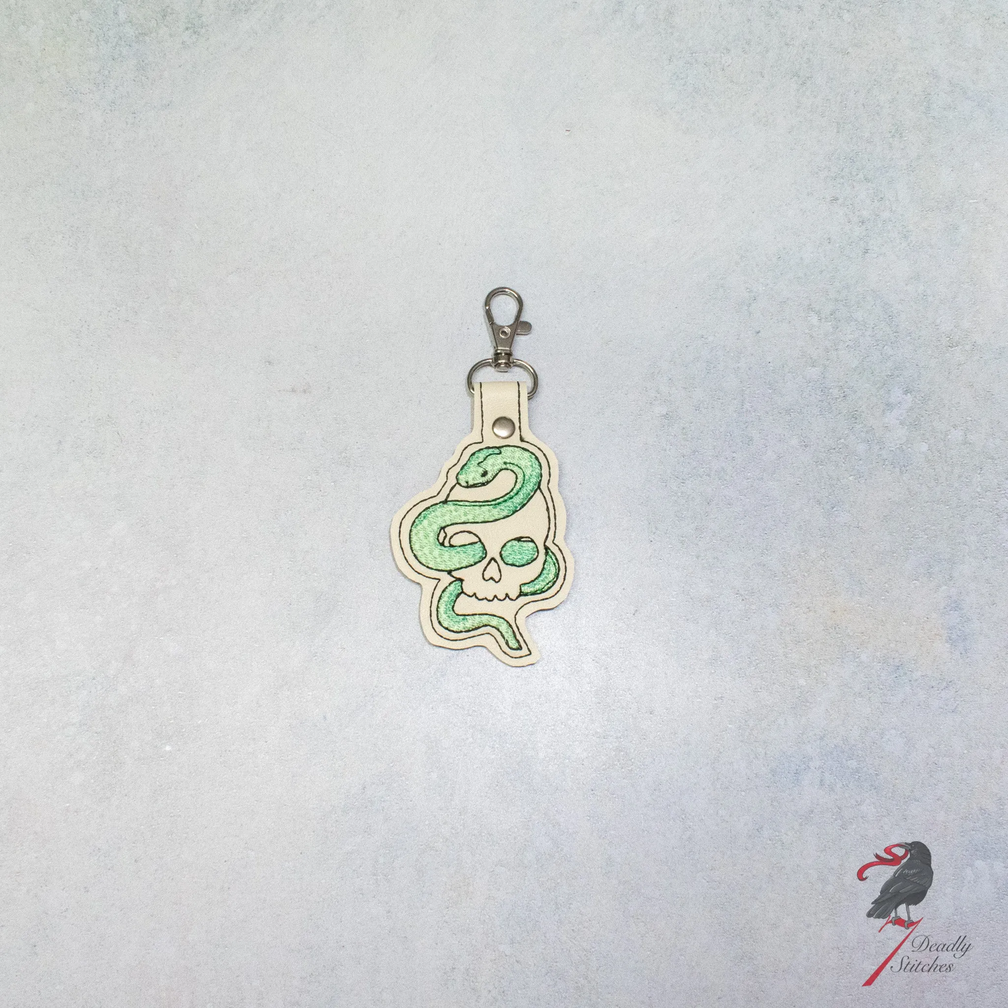 Green Snake and Skull Keychain