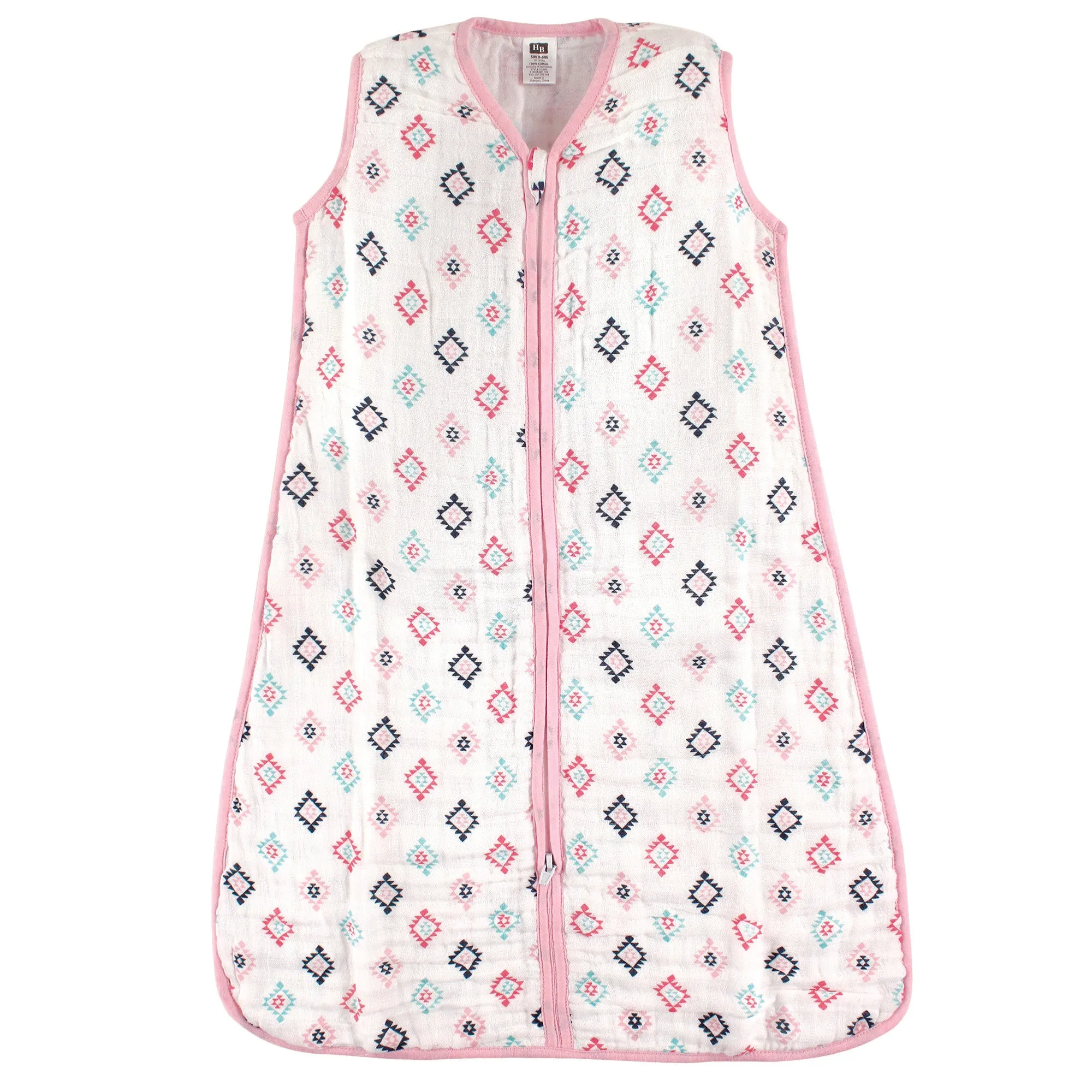 Hudson Baby Muslin Cotton Sleeveless Wearable Sleeping Bag, Sack, Blanket, Pink Aztec