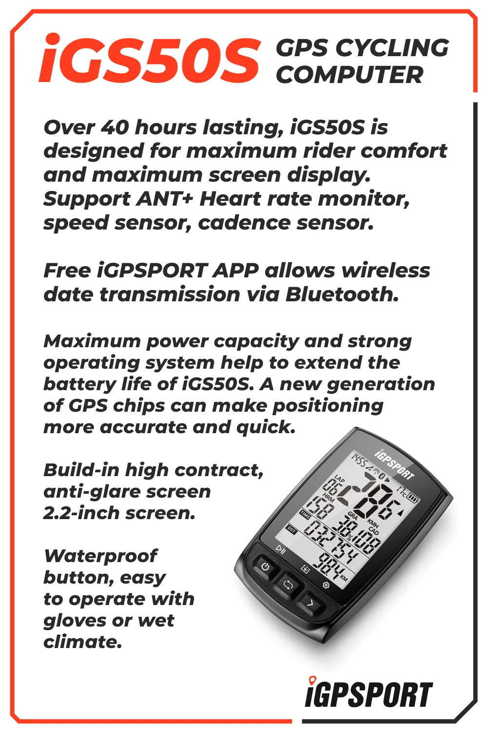 iGPSPORT iGS50S GPS Wireless Bike Computer (IGS50S)