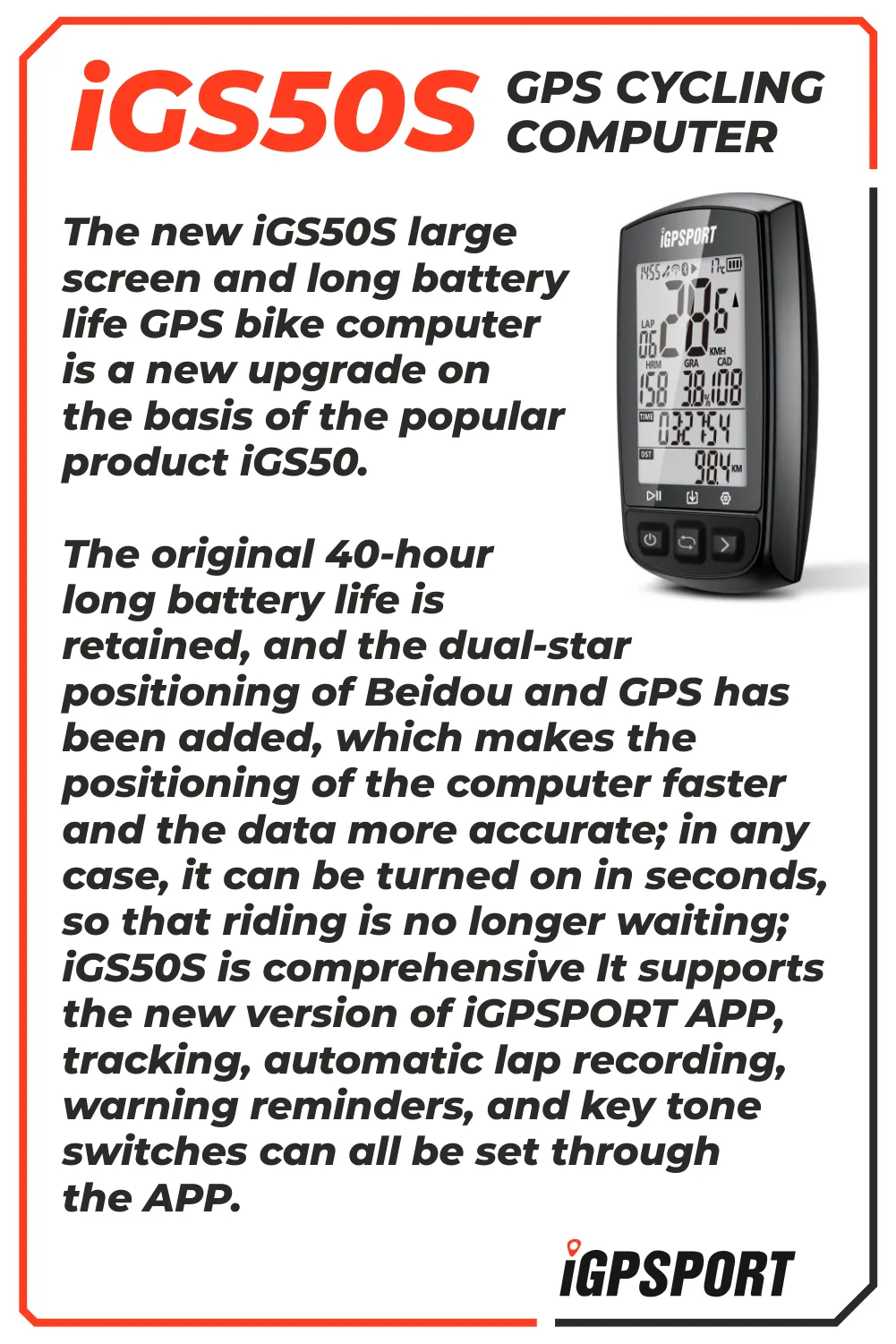 iGPSPORT iGS50S GPS Wireless Bike Computer (IGS50S)