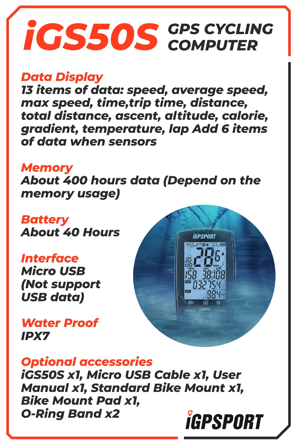 iGPSPORT iGS50S GPS Wireless Bike Computer (IGS50S)