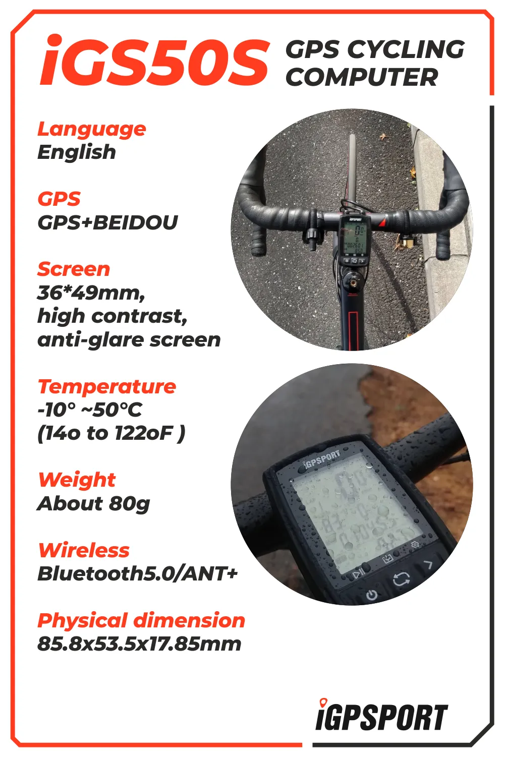 iGPSPORT iGS50S GPS Wireless Bike Computer (IGS50S)