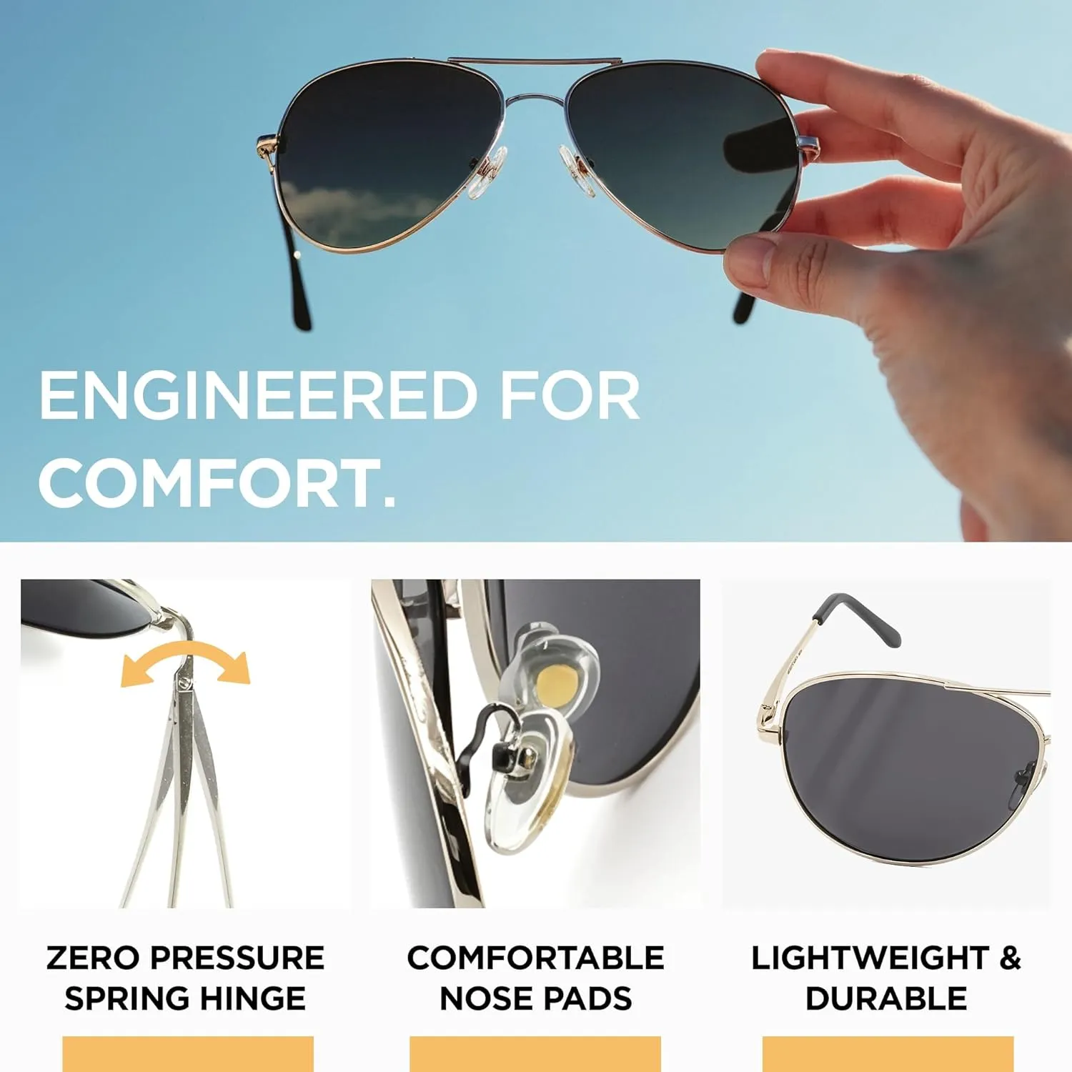 J S Premium Military Style Classic Aviator Sunglasses, Polarized, 100% UV protection for Men Women