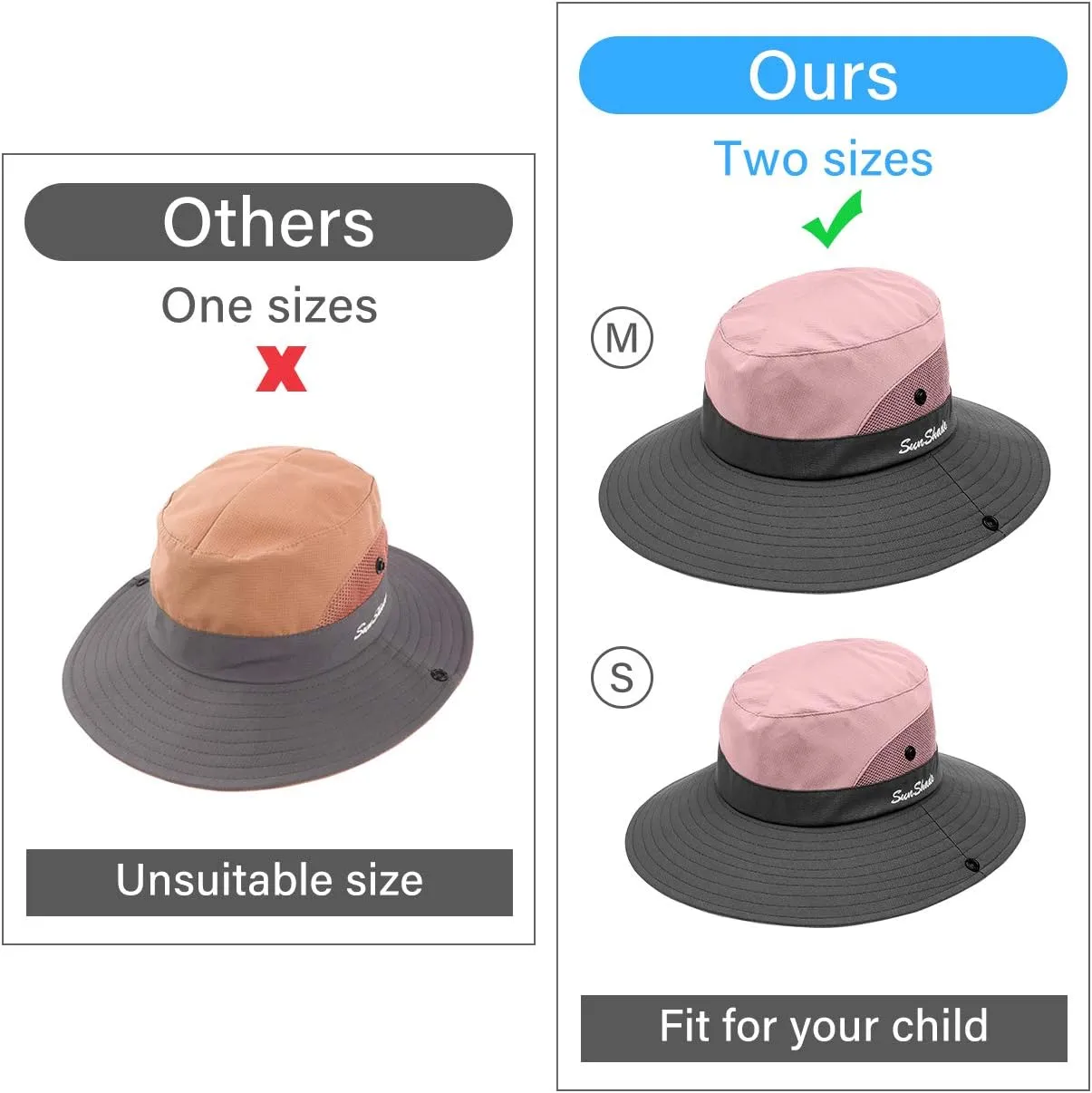 LCZTN Kids Ponytail Sun Hat Wide Brim UV Protection for Girls Beach Bucket Cap