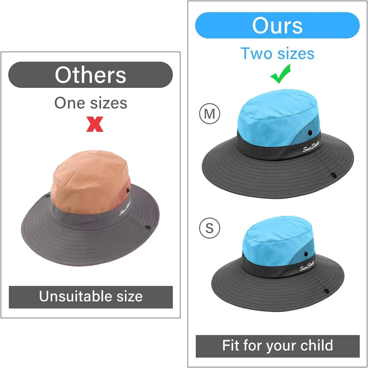 LCZTN Kids Ponytail Sun Hat Wide Brim UV Protection for Girls Beach Bucket Cap