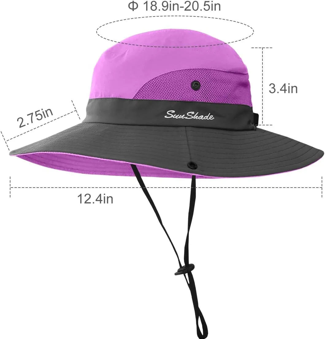 LCZTN Kids Ponytail Sun Hat Wide Brim UV Protection for Girls Beach Bucket Cap