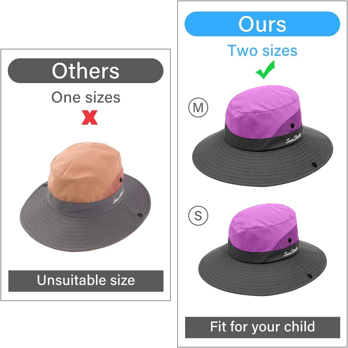 LCZTN Kids Ponytail Sun Hat Wide Brim UV Protection for Girls Beach Bucket Cap