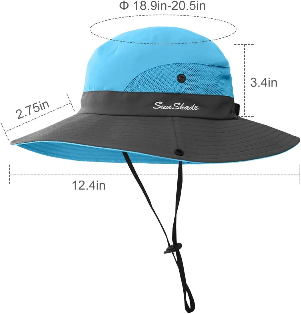 LCZTN Kids Ponytail Sun Hat Wide Brim UV Protection for Girls Beach Bucket Cap
