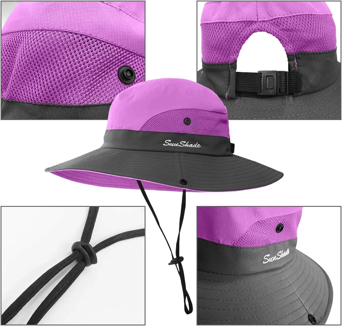 LCZTN Kids Ponytail Sun Hat Wide Brim UV Protection for Girls Beach Bucket Cap