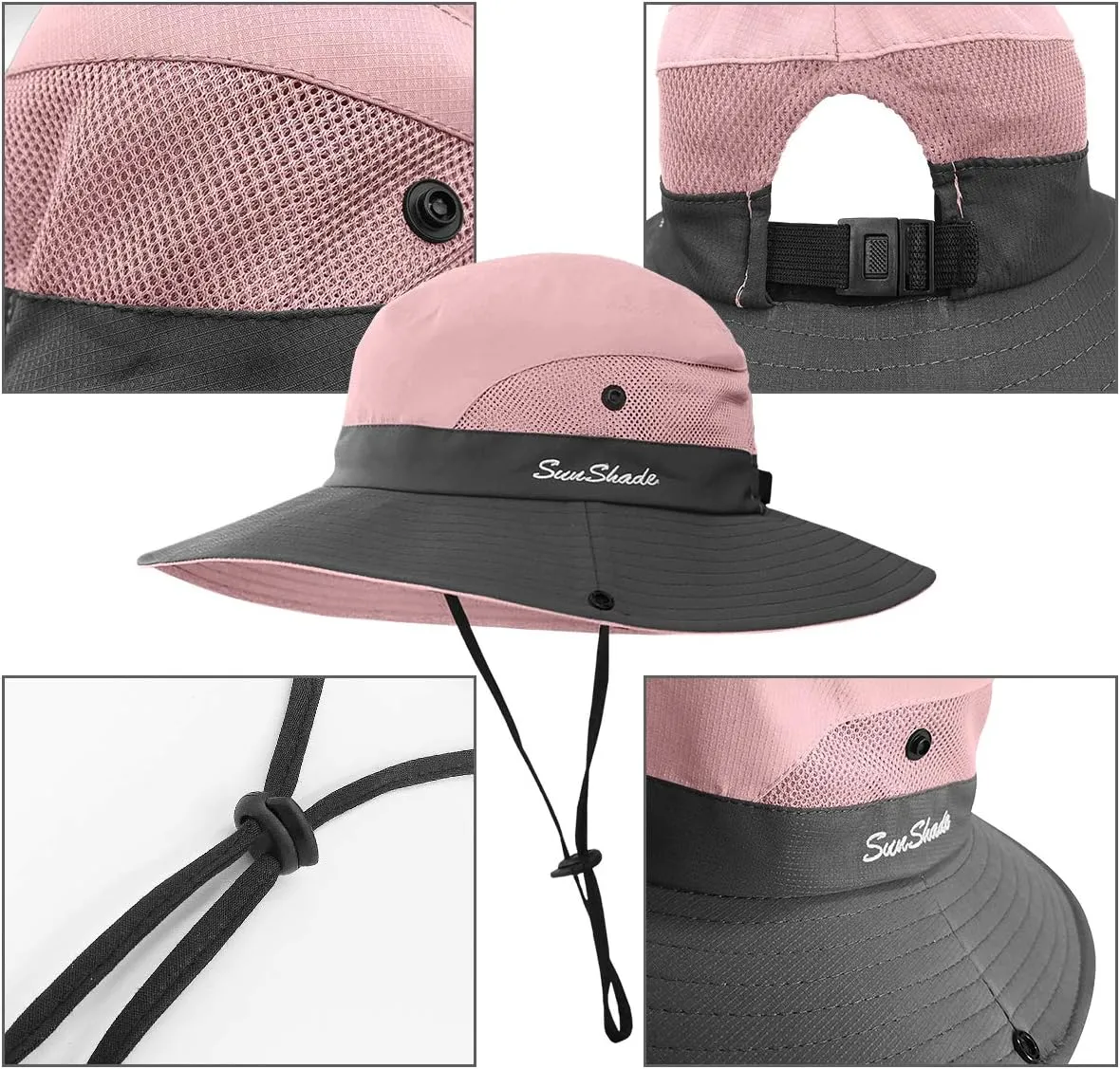LCZTN Kids Ponytail Sun Hat Wide Brim UV Protection for Girls Beach Bucket Cap