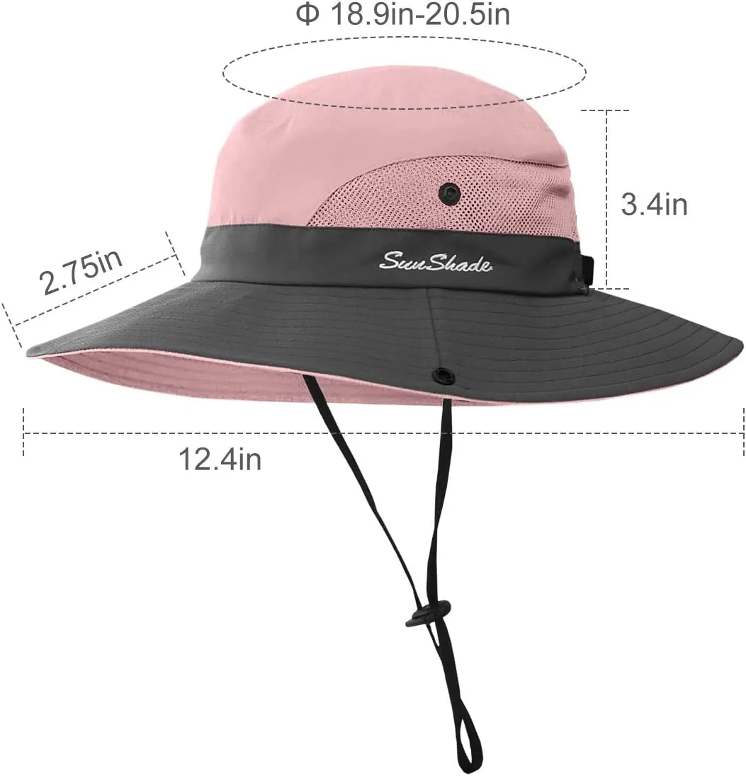 LCZTN Kids Ponytail Sun Hat Wide Brim UV Protection for Girls Beach Bucket Cap