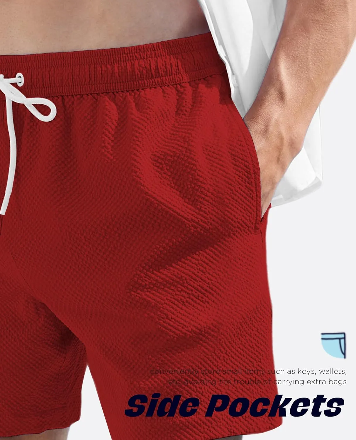 Men's Swim Shorts 5 inch Seersucker Swimming Trunks for Men Beach Shorts