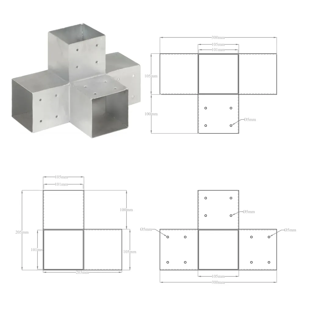 Post Connectors 4 pcs X Shape Galvanised Metal 101x101 mm