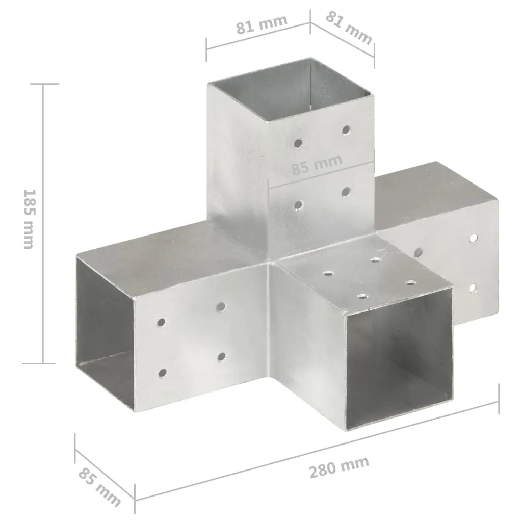 Post Connectors 4 pcs X Shape Galvanised Metal 81x81 mm