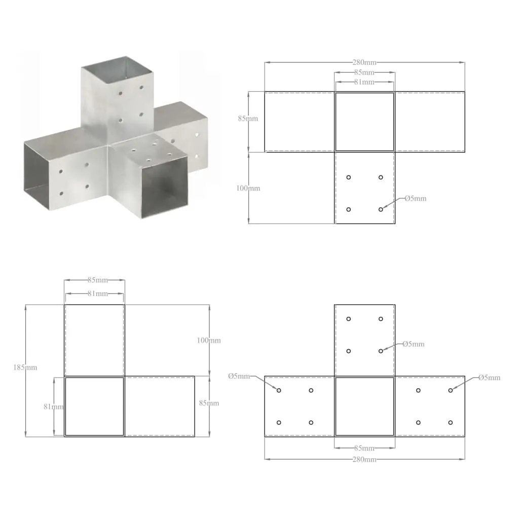 Post Connectors 4 pcs X Shape Galvanised Metal 81x81 mm