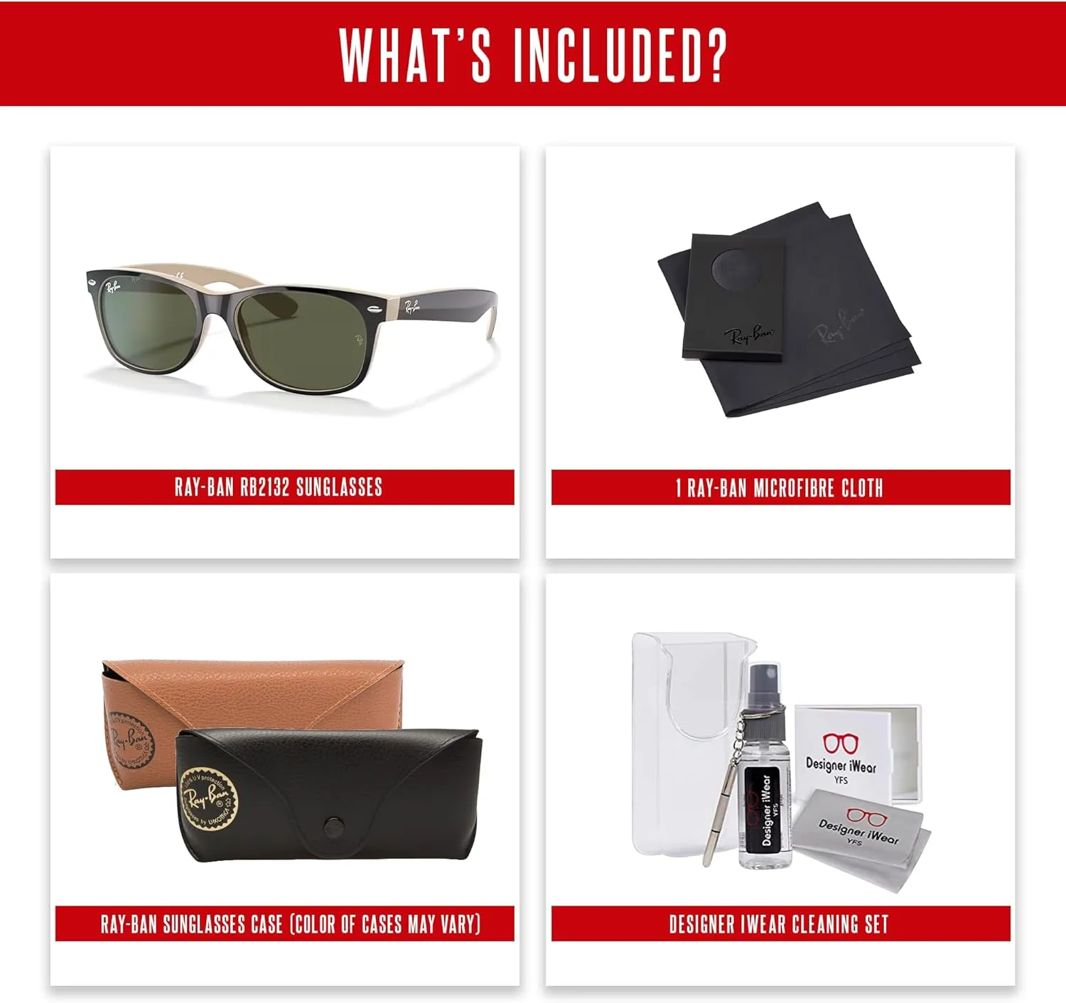 Ray-Ban RB2132 NEW WAYFARER Square Sunglasses For Men For Women   BUNDLE with Designer iWear Eyewear Care Kit