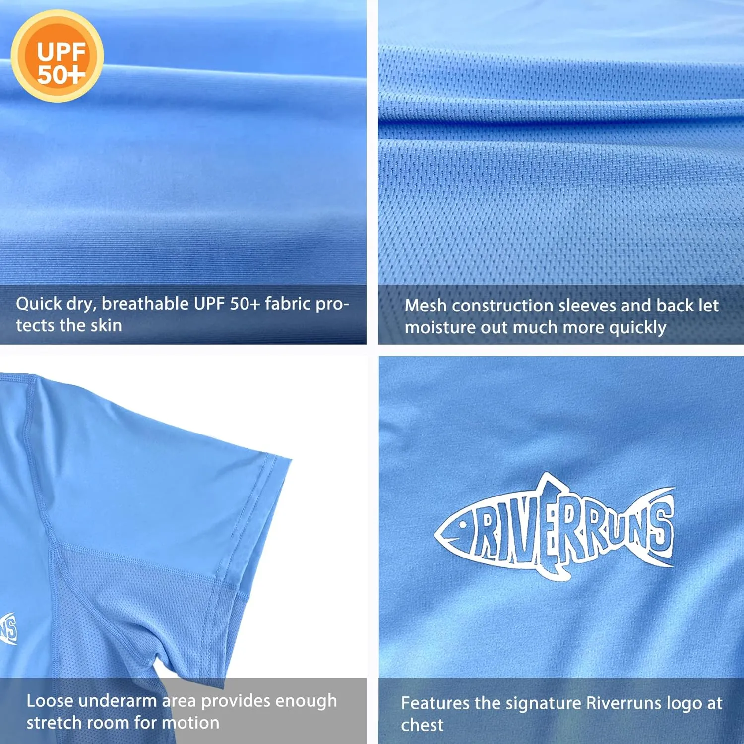 Riverruns Fishing T-Shirt Men??s UPF 50  Sun Protection Fishing Shirt Short Sleeve Performance Tee #1006