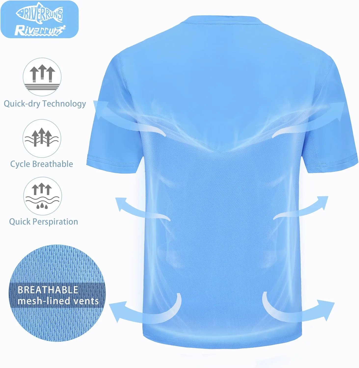 Riverruns Fishing T-Shirt Men??s UPF 50  Sun Protection Fishing Shirt Short Sleeve Performance Tee #1006