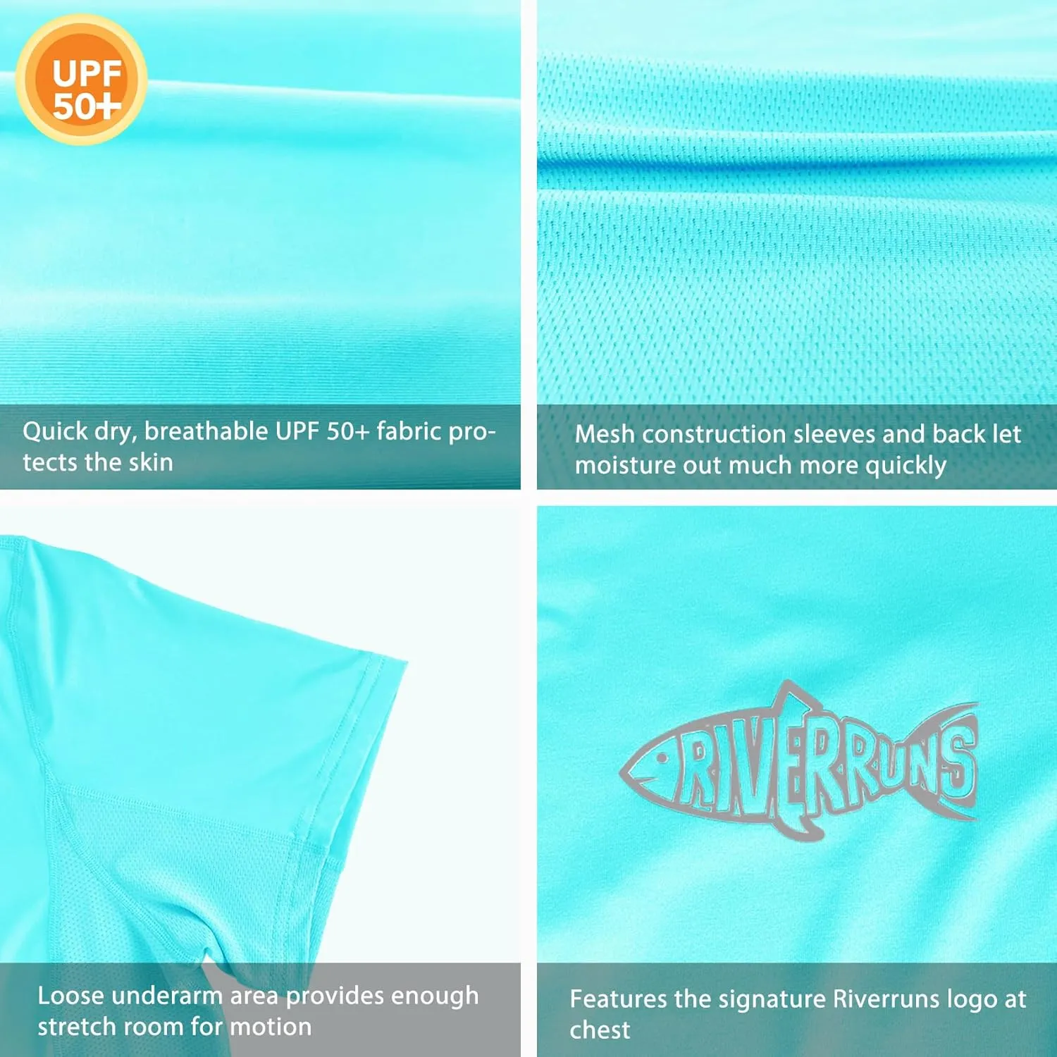 Riverruns Fishing T-Shirt Men??s UPF 50  Sun Protection Fishing Shirt Short Sleeve Performance Tee #1006