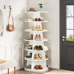 Rotating Shoe Rack, 7-Tier Revolving 24 Pairs Shoe Storage Shelf Tower