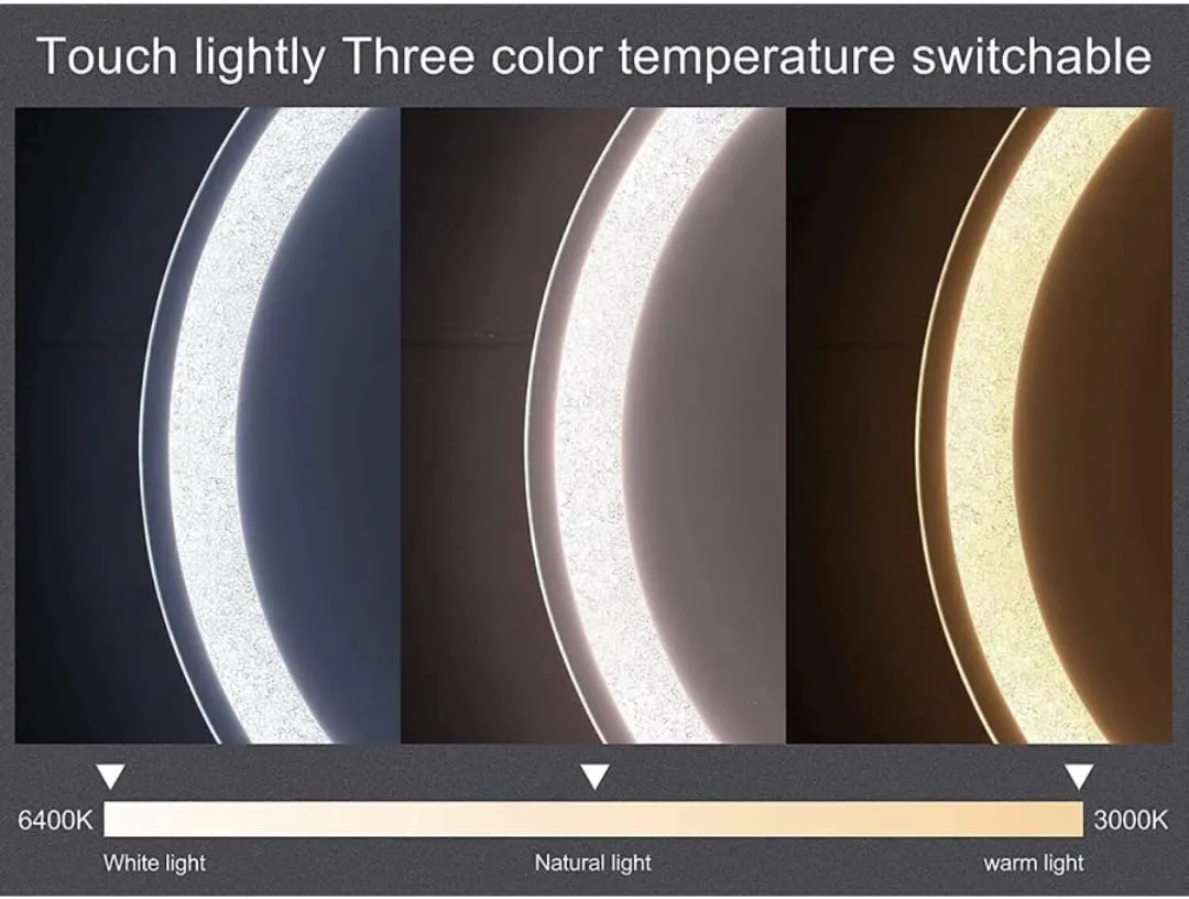 Round LED Mirror, 24 x 24 inches, Touch Sensor, Warm/White LED Lights, Wall-Mounted for Bathroom, Living Room