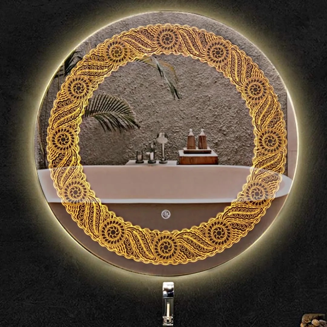 Round LED Mirror, 24 x 24 inches, Touch Sensor, Warm/White LED Lights, Wall-Mounted for Bathroom, Living Room