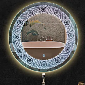 Round LED Mirror, 24 x 24 inches, Touch Sensor, Warm/White LED Lights, Wall-Mounted for Bathroom, Living Room